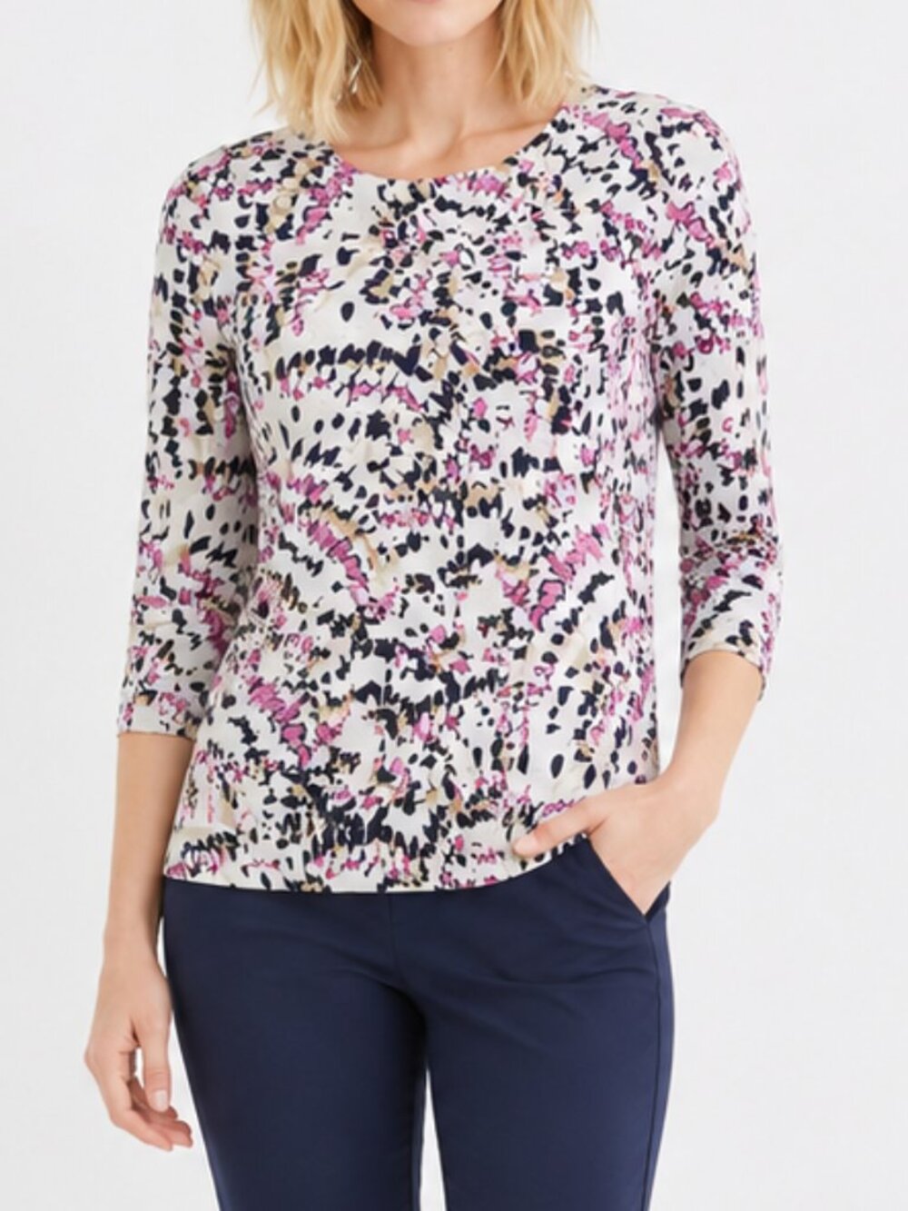 JM Collection Gel Dot Dahlia Patterned Blouse